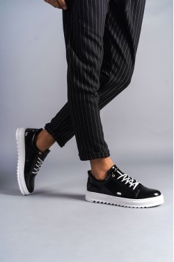 SLW152 Cool Erkek Günlük Bağcıklı Rugan Klasik Ayakkabı RBT - Siyah