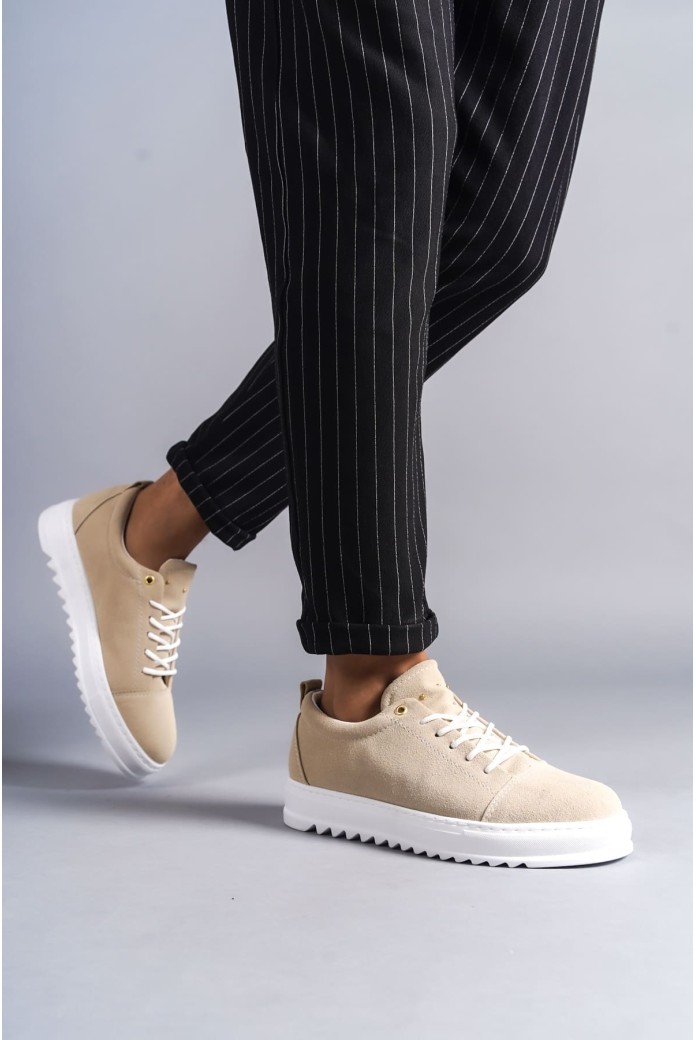 SLW152 Cool Erkek Günlük Bağcıklı Süet Klasik Ayakkabı SBT - Krem