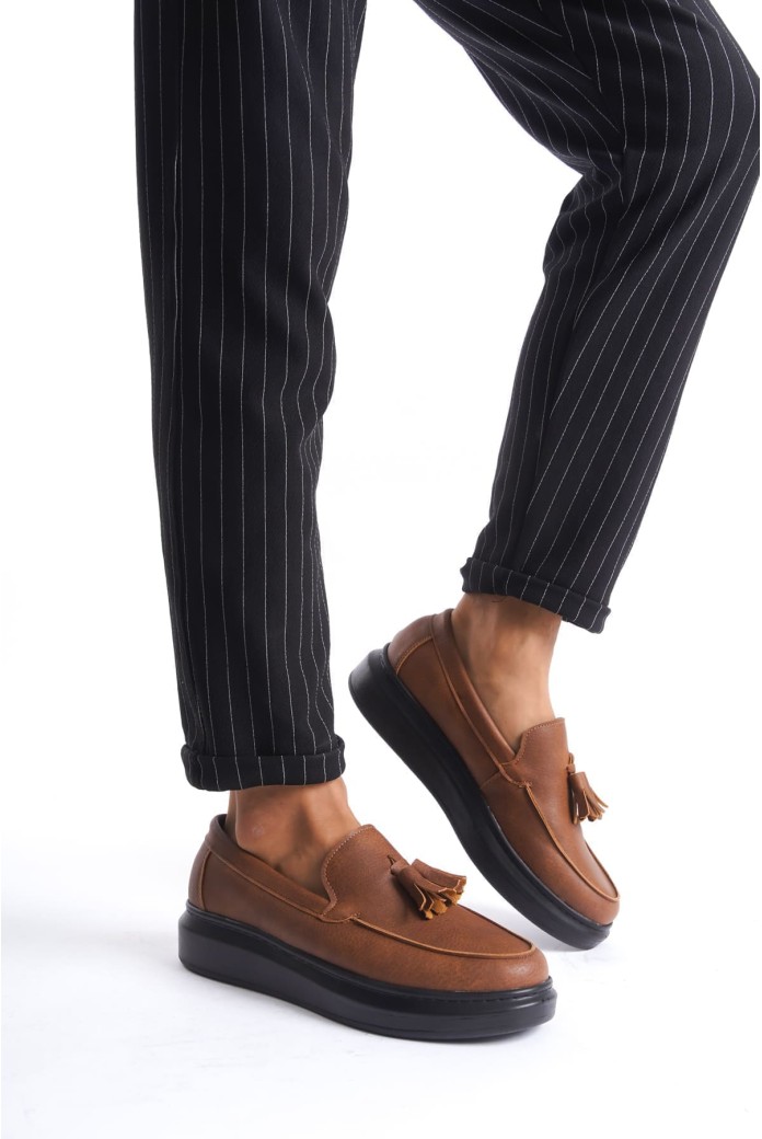 SLW154 Blaze Erkek Günlük Bağcıksız Corcik Cilt Klasik Ayakkabı CST - Taba