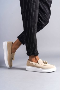 SLW154 Blaze Erkek Günlük Bağcıksız Corcik Süet Klasik Ayakkabı SBT - Krem