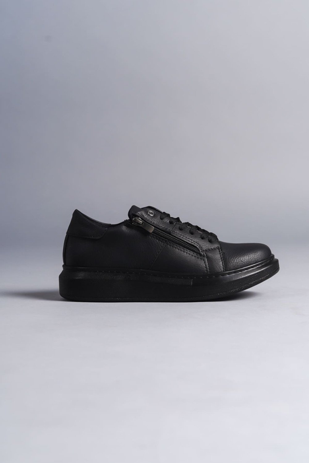SLW155 Warrior Erkek Günlük Bağcıklı Fermuarlı Cilt Spor Sneaker Ayakkabı CST - Siyah – Salwo Erkek Ayakkabı