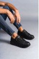 SLW155 Warrior Erkek Günlük Bağcıklı Fermuarlı Cilt Spor Sneaker Ayakkabı CST - Siyah