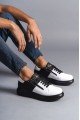 SLW155 Warrior Erkek Günlük Bağcıklı Fermuarlı Cilt Spor Sneaker Ayakkabı CST - Siyah/Beyaz