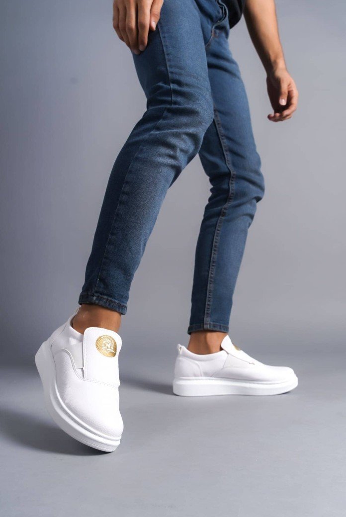 SLW161 Hippo Erkek Günlük Bağcıksız Cilt Spor Sneaker Ayakkabı CBT - Beyaz