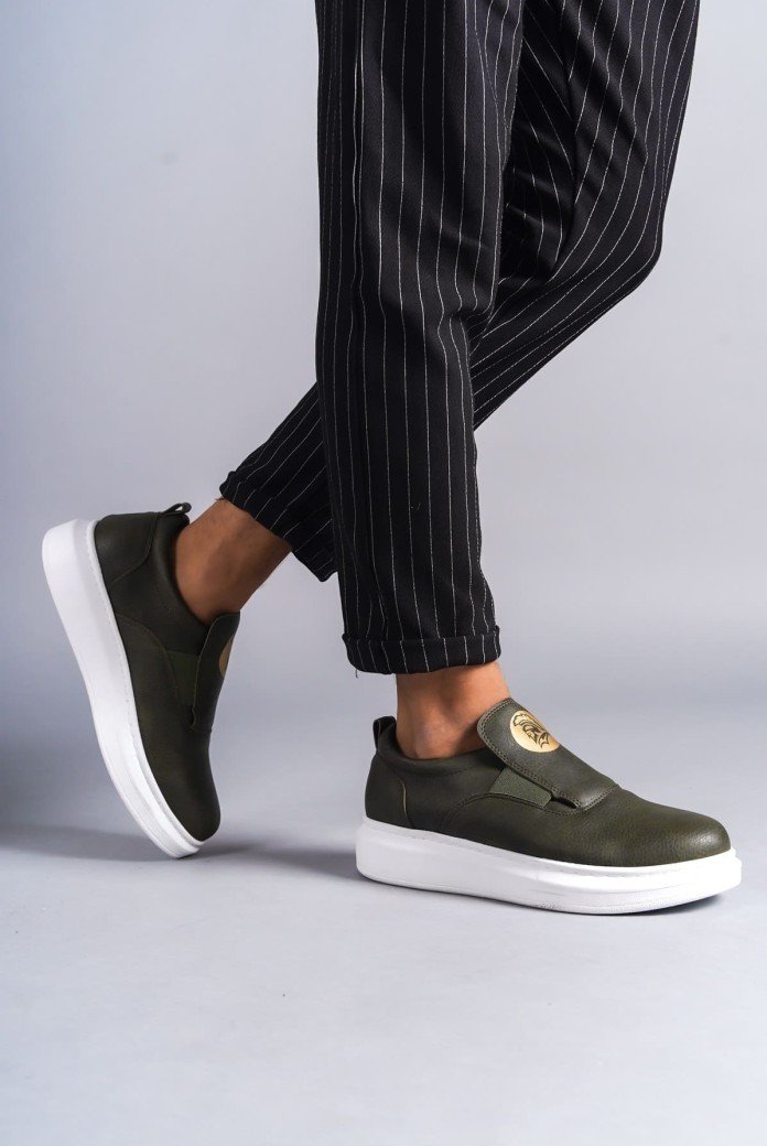 SLW161 Hippo Erkek Günlük Bağcıksız Cilt Spor Sneaker Ayakkabı CBT - Haki