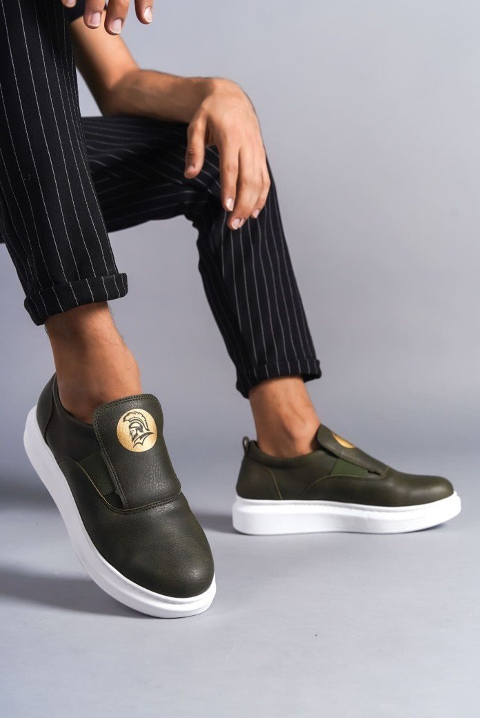 SLW161 Hippo Erkek Günlük Bağcıksız Cilt Spor Sneaker Ayakkabı CBT - Haki