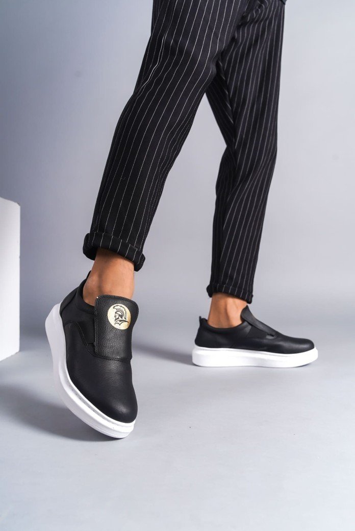 SLW161 Hippo Erkek Günlük Bağcıksız Cilt Spor Sneaker Ayakkabı CBT - Siyah