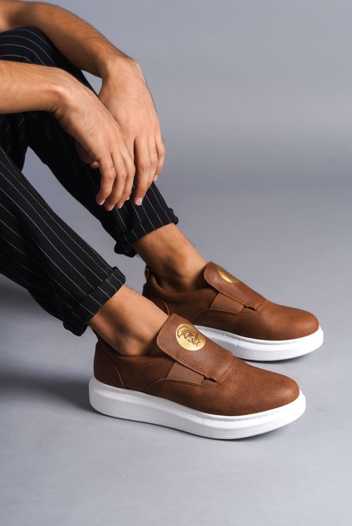 SLW161 Hippo Erkek Günlük Bağcıksız Cilt Spor Sneaker Ayakkabı CBT - Taba