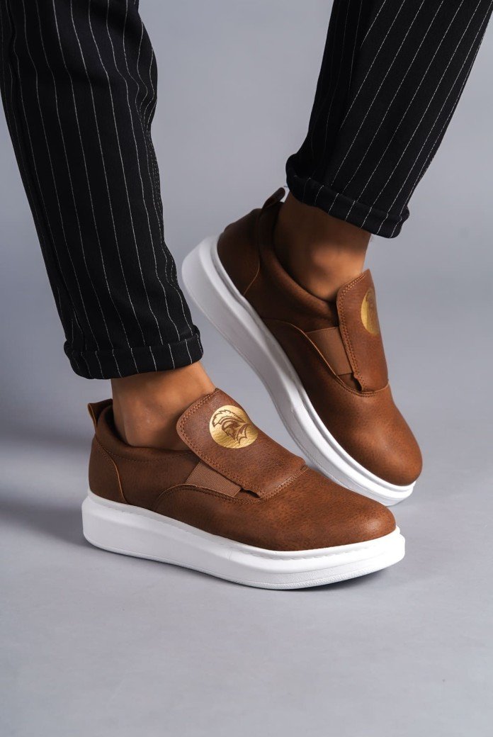 SLW161 Hippo Erkek Günlük Bağcıksız Cilt Spor Sneaker Ayakkabı CBT - Taba