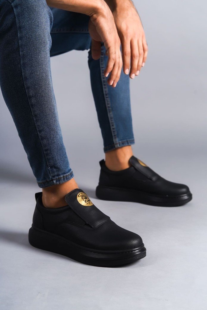 SLW161 Hippo Erkek Günlük Bağcıksız Cilt Spor Sneaker Ayakkabı CST - Siyah