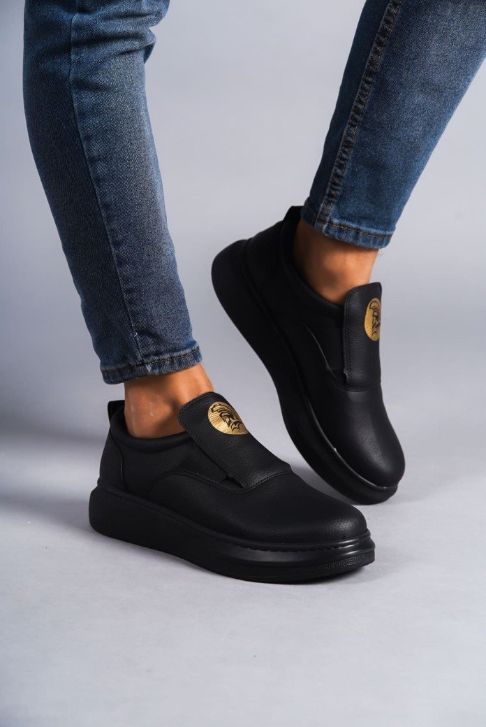 SLW161 Hippo Erkek Günlük Bağcıksız Cilt Spor Sneaker Ayakkabı CST - Siyah