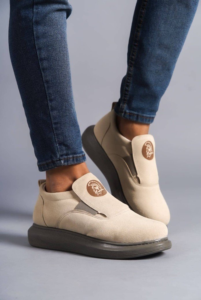 SLW161 Hippo Erkek Günlük Bağcıksız Süet Spor Sneaker Ayakkabı SGT - Bej