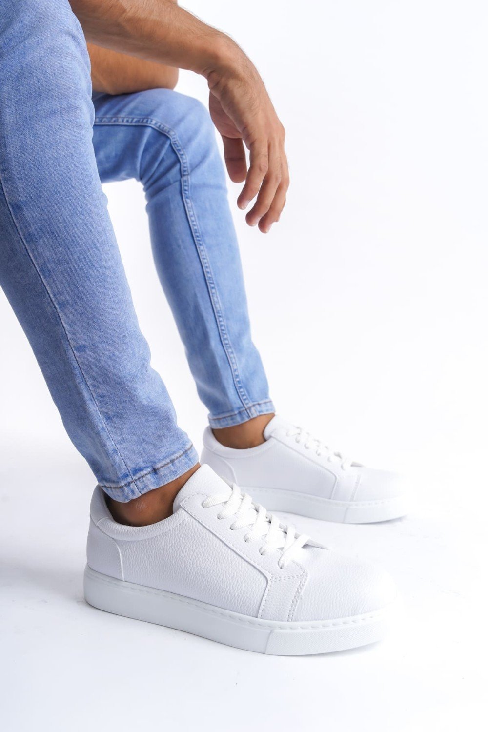 SLW165 Elite Erkek Günlük Bağcıklı Cilt Spor Sneaker Ayakkabı CBT - Beyaz – Salwo Erkek Ayakkabı