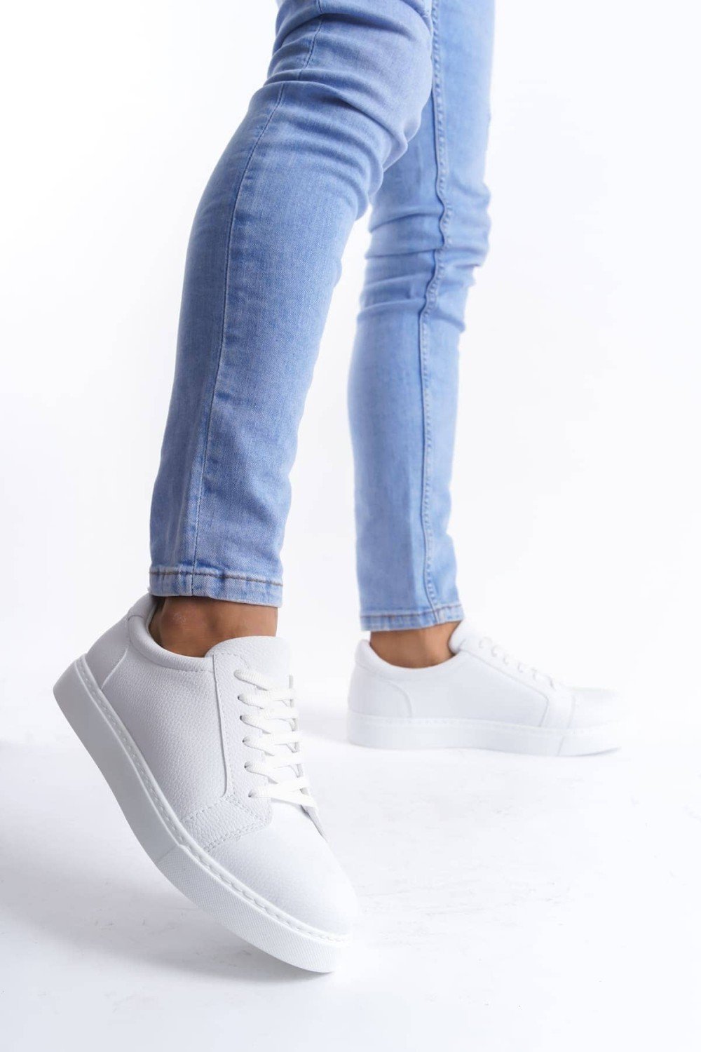 SLW165 Elite Erkek Günlük Bağcıklı Cilt Spor Sneaker Ayakkabı CBT - Beyaz – Salwo Erkek Ayakkabı