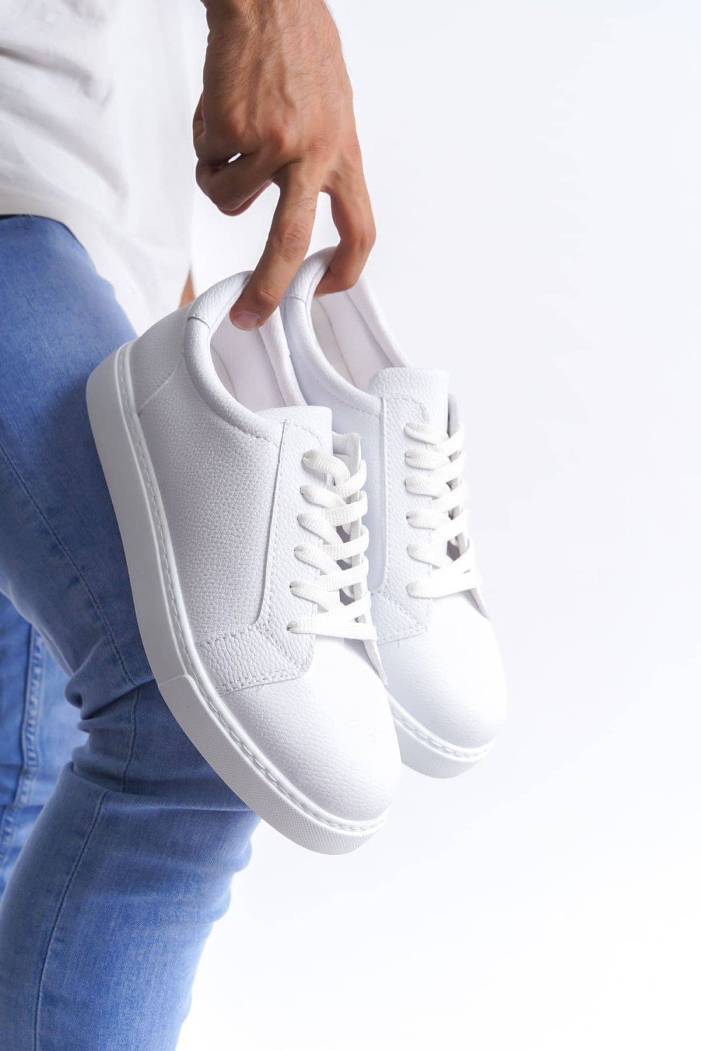 SLW165 Elite Erkek Günlük Bağcıklı Cilt Spor Sneaker Ayakkabı CBT - Beyaz – Salwo Erkek Ayakkabı