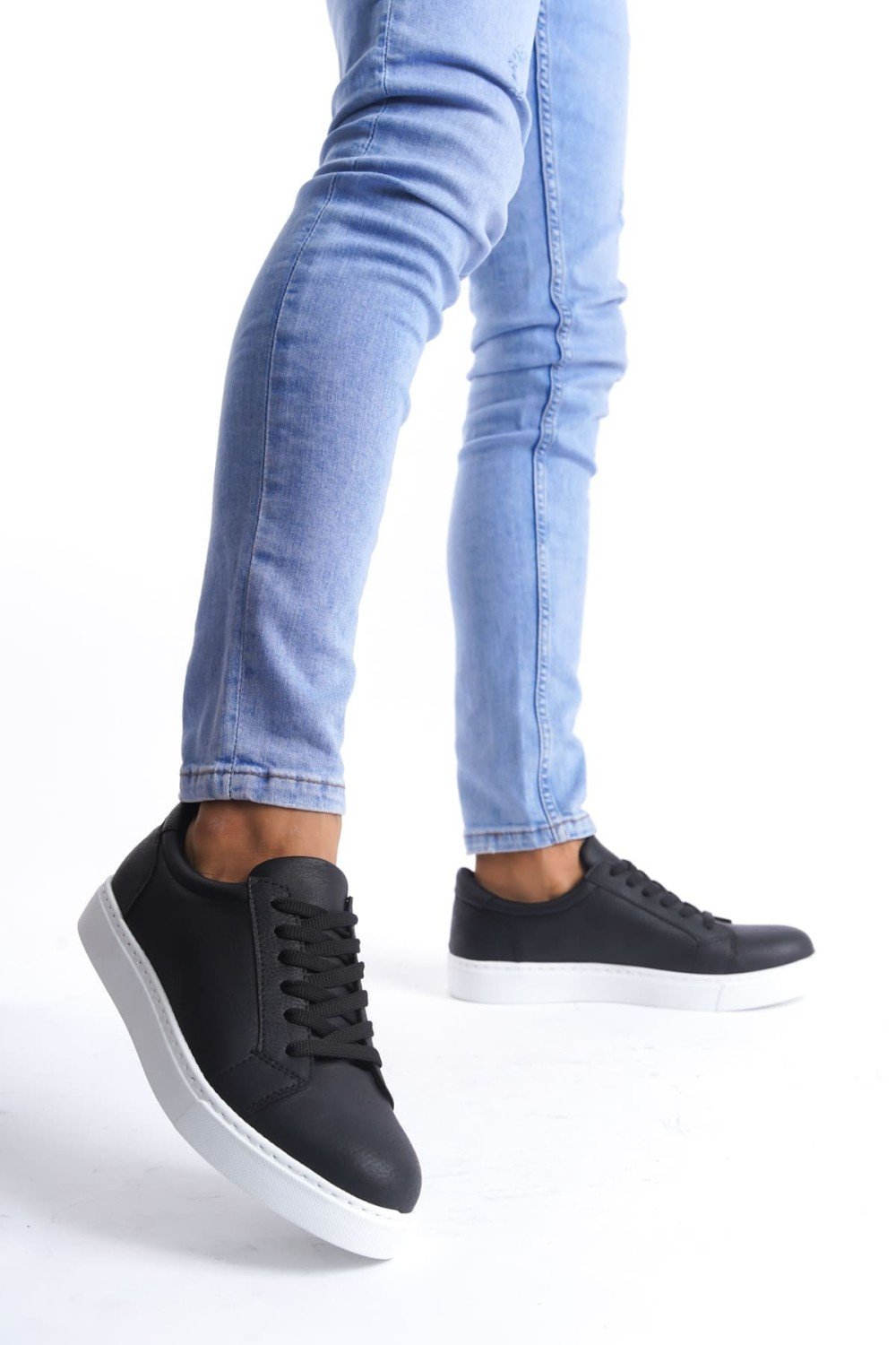 SLW165 Elite Erkek Günlük Bağcıklı Cilt Spor Sneaker Ayakkabı CBT - Siyah – Salwo Erkek Ayakkabı