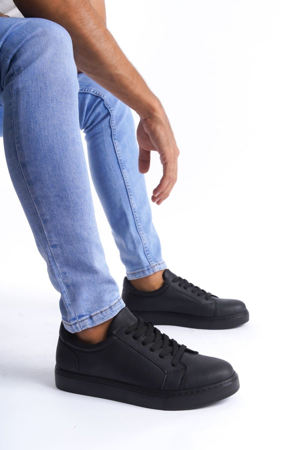 SLW165 Elite Erkek Günlük Bağcıklı Cilt Spor Sneaker Ayakkabı CST - Siyah – Salwo Erkek Ayakkabı