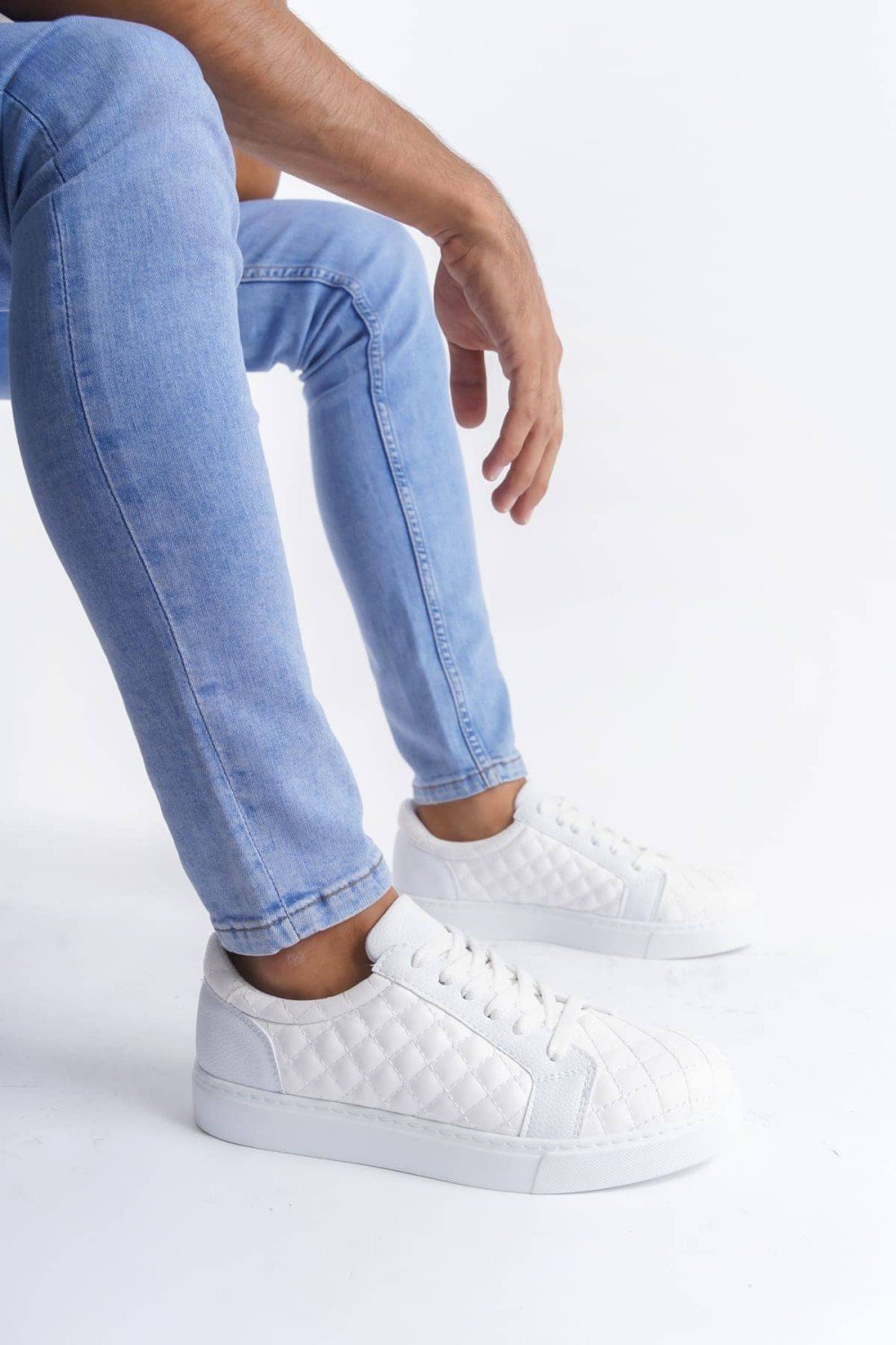 SLW166 Prestige Erkek Günlük Bağcıklı Kapitone Desenli Cilt Spor Sneaker Ayakkabı CBT - Beyaz – Salwo Erkek Ayakkabı