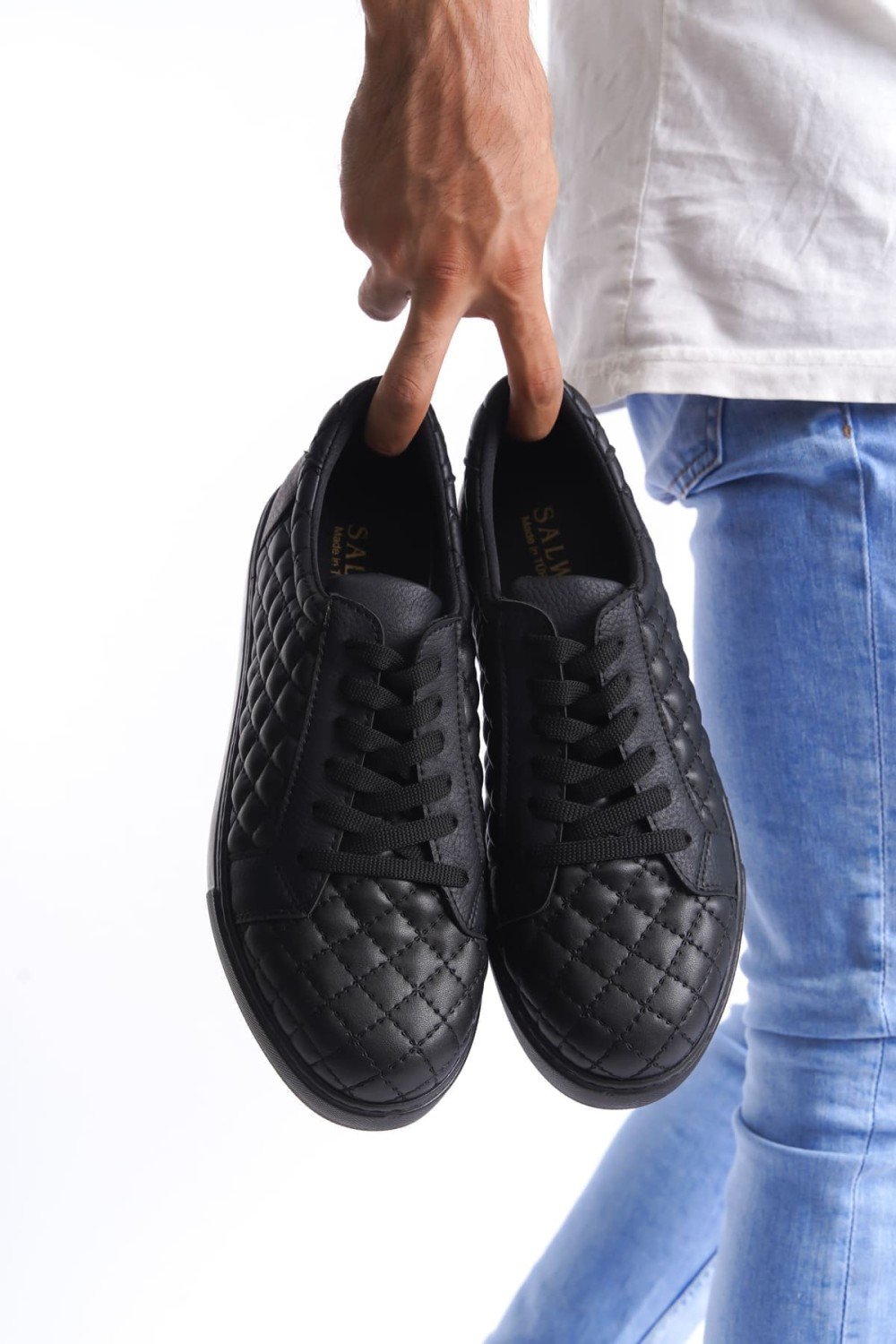 SLW166 Prestige Erkek Günlük Bağcıklı Kapitone Desenli Cilt Spor Sneaker Ayakkabı CST - Siyah – Salwo Erkek Ayakkabı