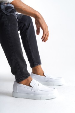 SLW180 Estilo X Erkek Günlük Bağcıksız Cilt Klasik Ayakkabı CBT - Beyaz