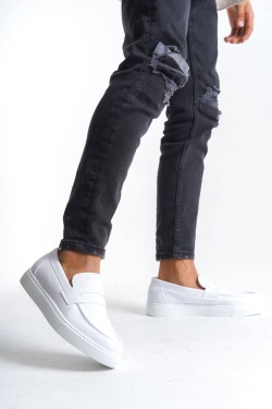SLW180 Estilo X Erkek Günlük Bağcıksız Cilt Klasik Ayakkabı CBT - Beyaz