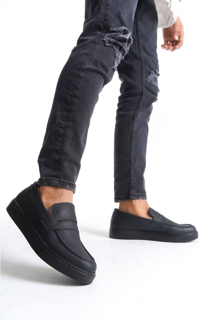 SLW180 Estilo X Erkek Günlük Bağcıksız Cilt Klasik Ayakkabı CST - Siyah