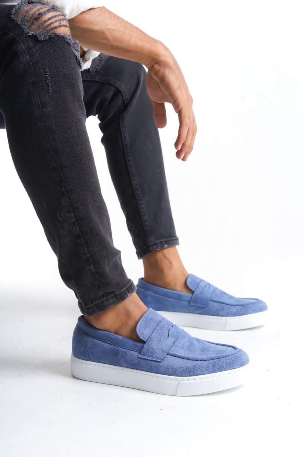 SLW180 Estilo X Erkek Günlük Bağcıksız Süet Klasik Ayakkabı SBT - Mavi – Salwo Erkek Ayakkabı