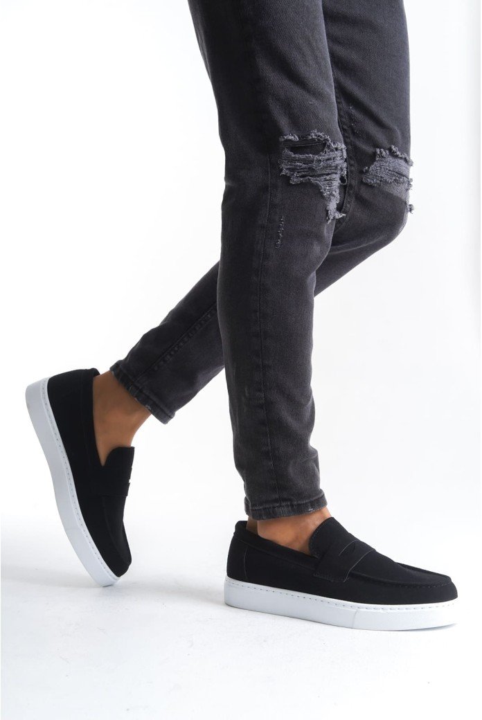 SLW180 Estilo X Erkek Günlük Bağcıksız Süet Klasik Ayakkabı SBT - Siyah