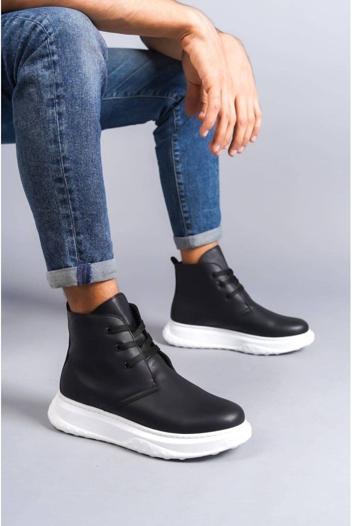 SLW204 Franca Erkek Spor Günlük Bağcıklı Cilt Bot CBT - Siyah