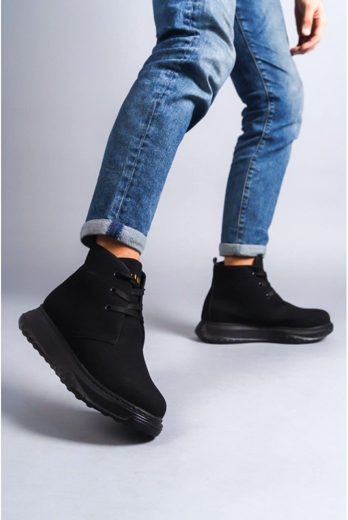 SLW204 Franca Erkek Spor Günlük Bağcıklı Süet Bot SST - Siyah