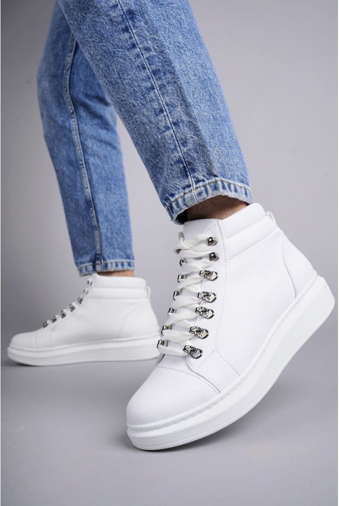 SLW206 Ottawa Erkek Spor Günlük Bağcıklı Cilt Bot CBT - Beyaz