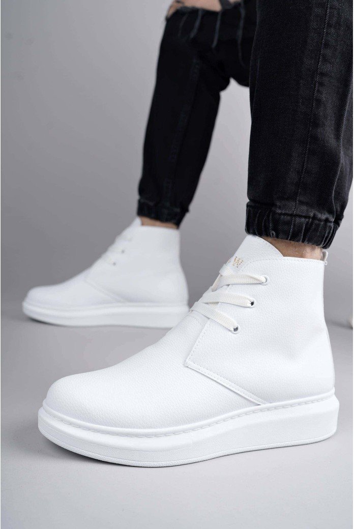 SLW207 Oslo Erkek Spor Günlük Bağcıklı Cilt Bot CBT - Beyaz