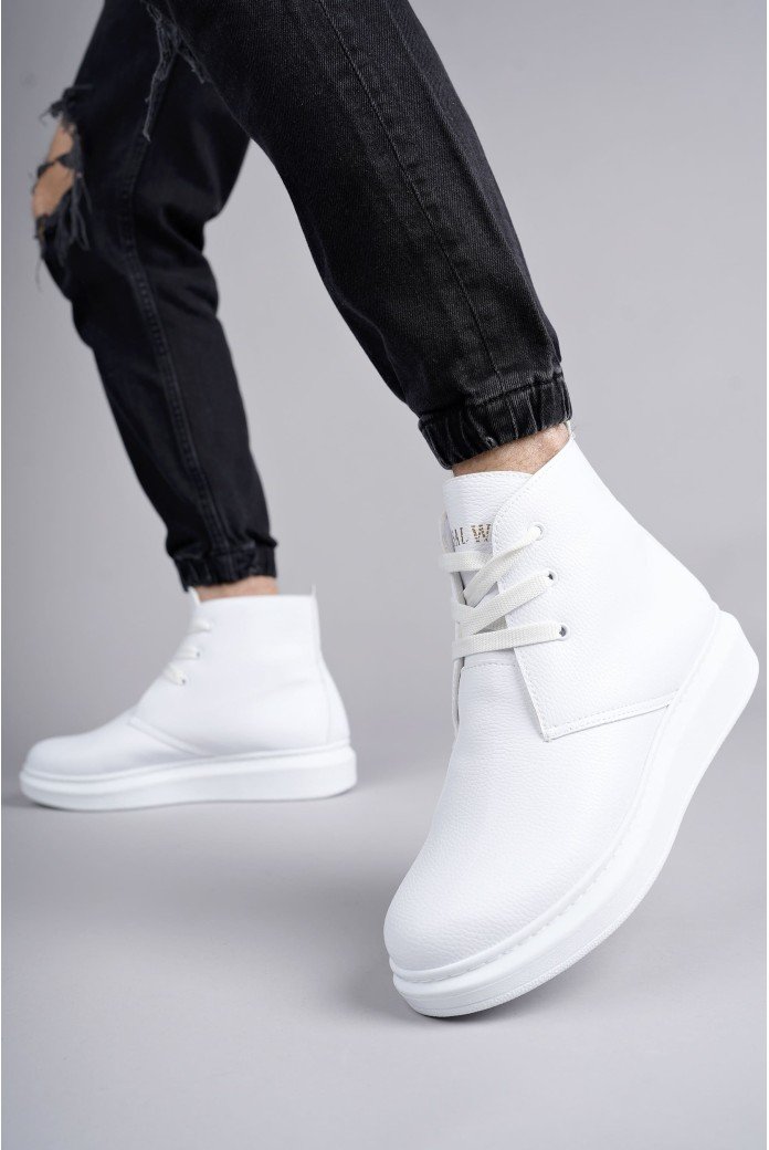 SLW207 Oslo Erkek Spor Günlük Bağcıklı Cilt Bot CBT - Beyaz