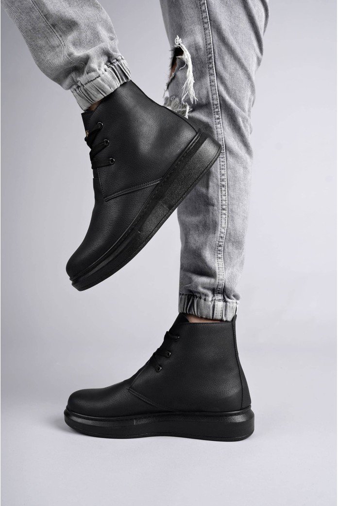 SLW207 Oslo Erkek Spor Günlük Bağcıklı Cilt Bot CST - Siyah