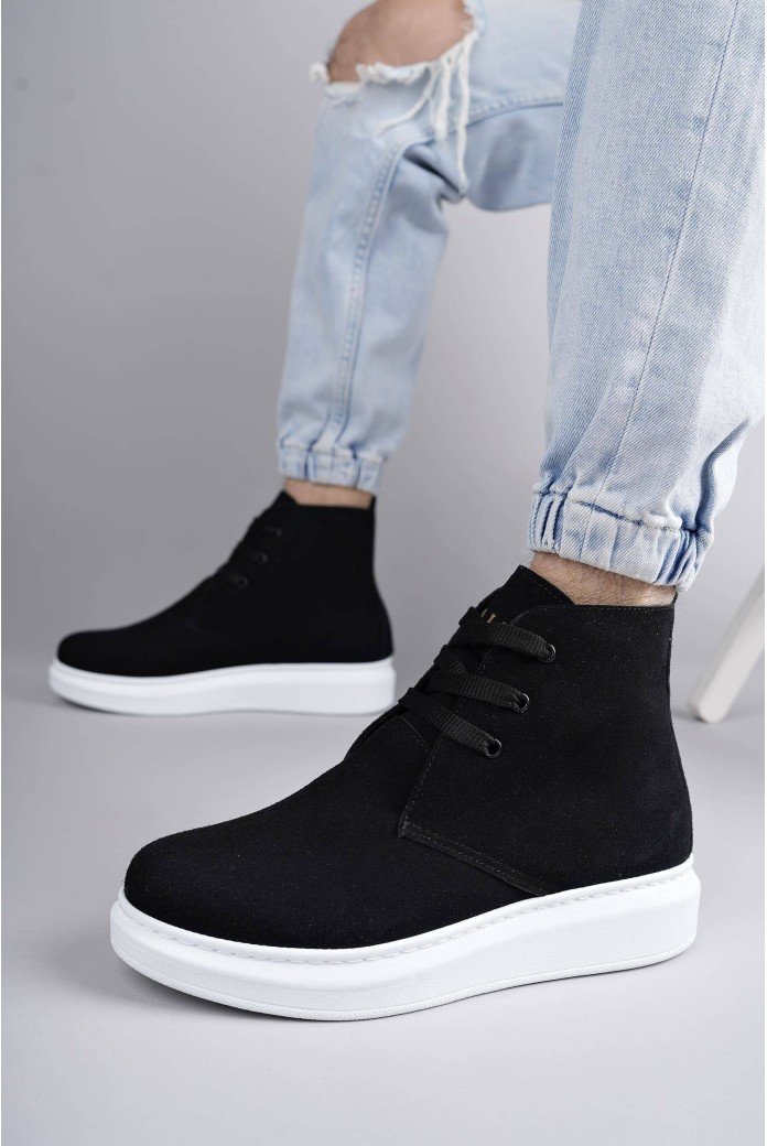 SLW207 Oslo Erkek Spor Günlük Bağcıklı Süet Bot SBT - Siyah