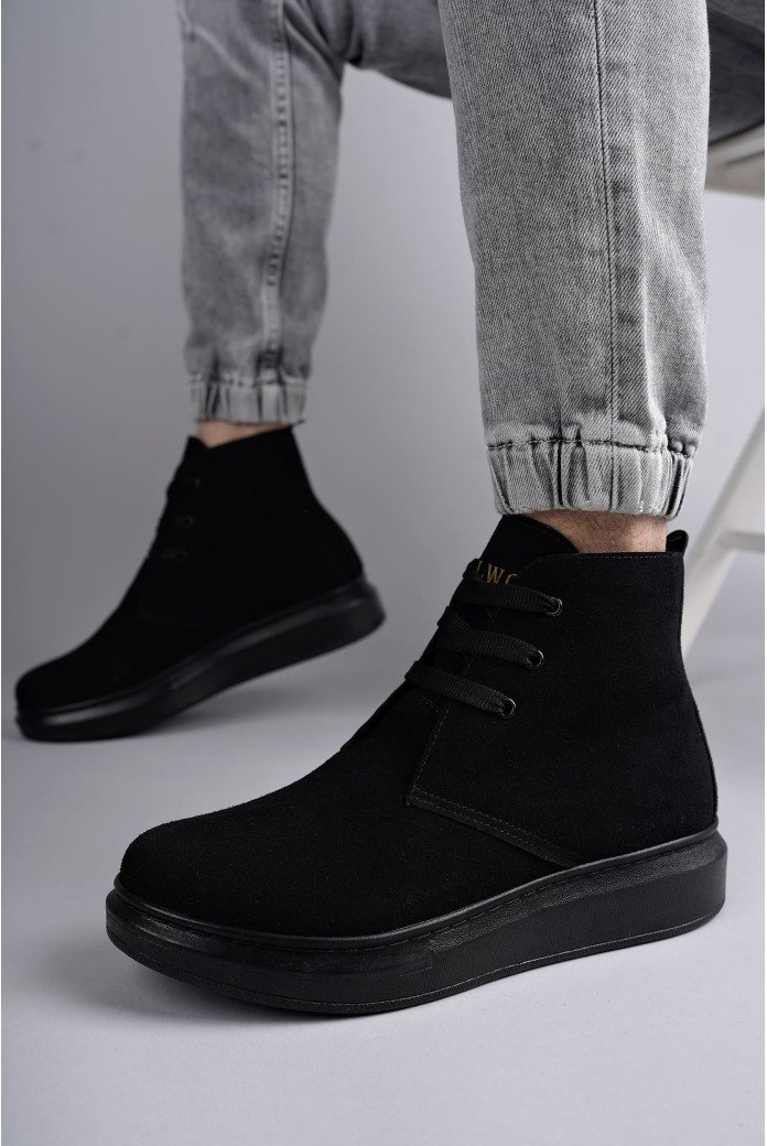 SLW207 Oslo Erkek Spor Günlük Bağcıklı Süet Bot SST - Siyah