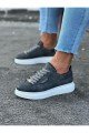 WG01 Erkek Günlük Bağcıklı Delikli Desen Cilt Spor Sneaker Ayakkabı CBT - Gri