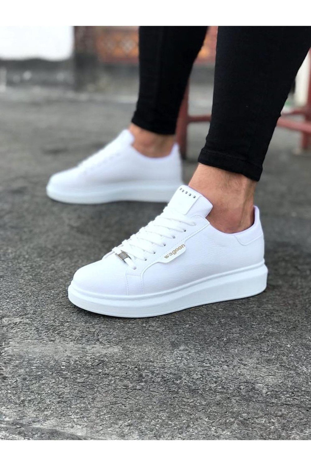 WG01 Erkek Günlük Bağcıklı Düz Desen Cilt Spor Sneaker Ayakkabı CBT - Beyaz – Wagoon Erkek Ayakkabı