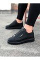 WG01 Erkek Günlük Bağcıklı Düz Desen Cilt Spor Sneaker Ayakkabı CST - Siyah – Wagoon Erkek Ayakkabı