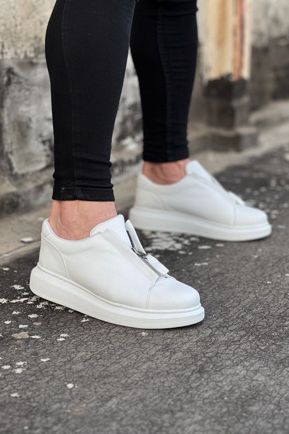WG010 Erkek Günlük Fermuarlı Cilt Spor Sneaker Ayakkabı CBT - Beyaz – Wagoon Erkek Ayakkabı