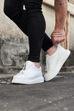WG010 Erkek Günlük Fermuarlı Cilt Spor Sneaker Ayakkabı CBT - Beyaz