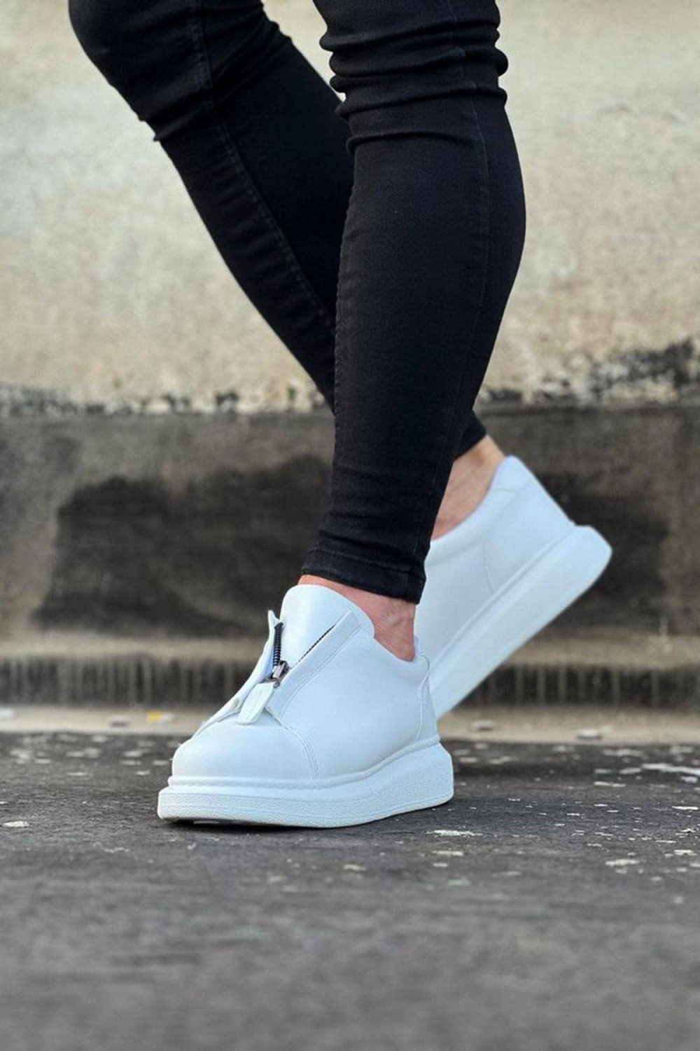 WG010 Erkek Günlük Fermuarlı Cilt Spor Sneaker Ayakkabı CBT - Beyaz – Wagoon Erkek Ayakkabı