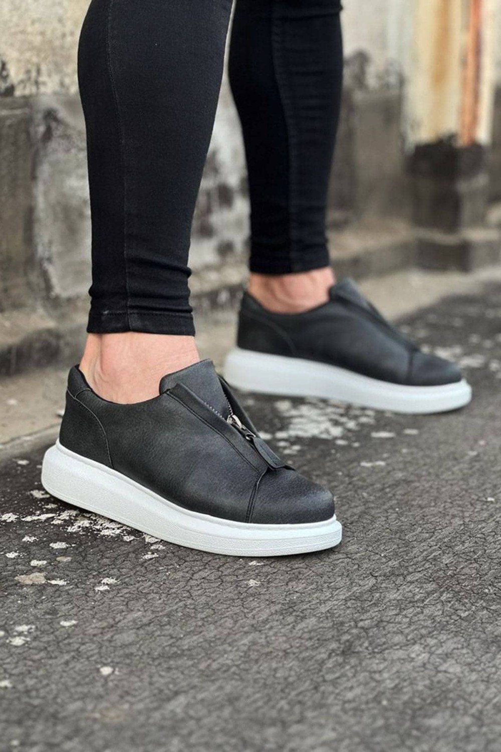 WG010 Erkek Günlük Fermuarlı Cilt Spor Sneaker Ayakkabı CBT - Gri – Wagoon Erkek Ayakkabı