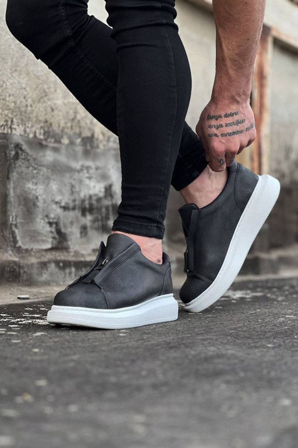 WG010 Erkek Günlük Fermuarlı Cilt Spor Sneaker Ayakkabı CBT - Gri – Wagoon Erkek Ayakkabı