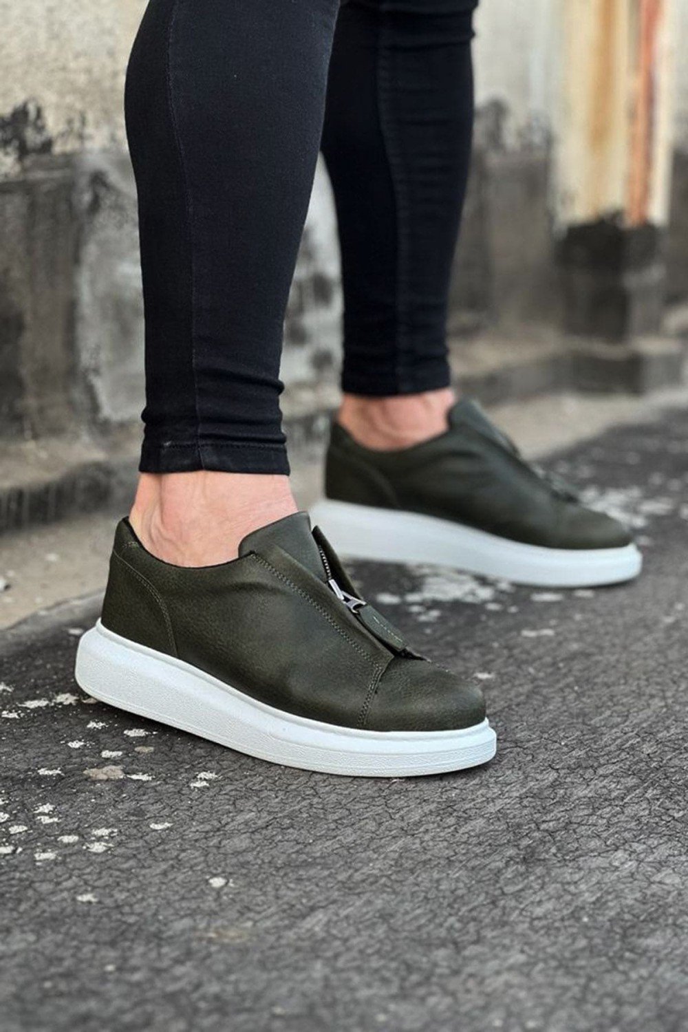 WG010 Erkek Günlük Fermuarlı Cilt Spor Sneaker Ayakkabı CBT - Haki – Wagoon Erkek Ayakkabı
