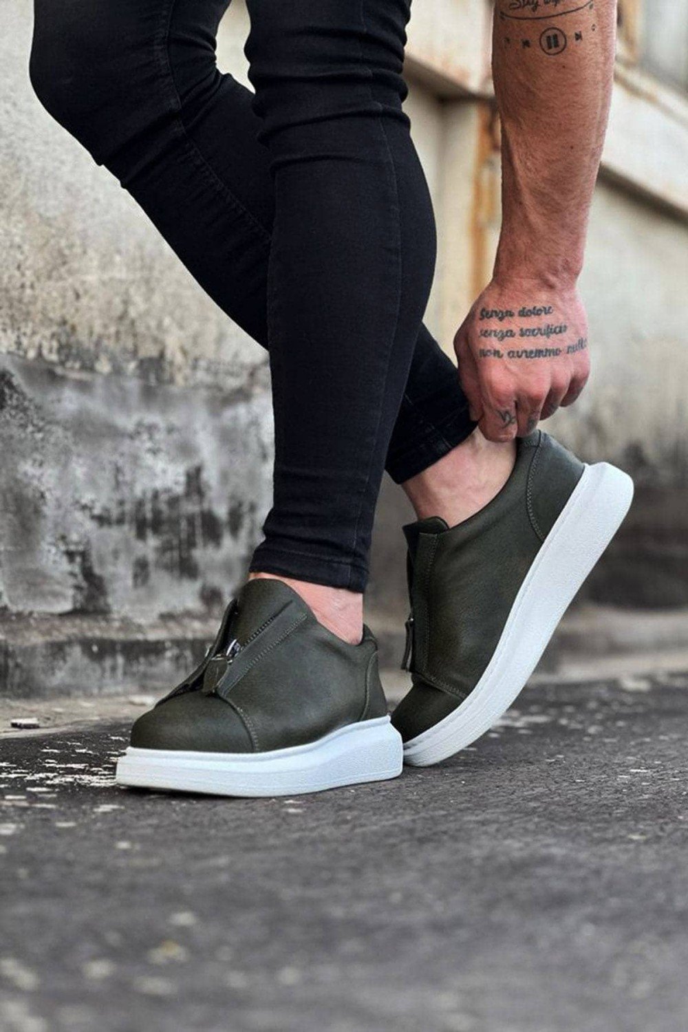 WG010 Erkek Günlük Fermuarlı Cilt Spor Sneaker Ayakkabı CBT - Haki – Wagoon Erkek Ayakkabı