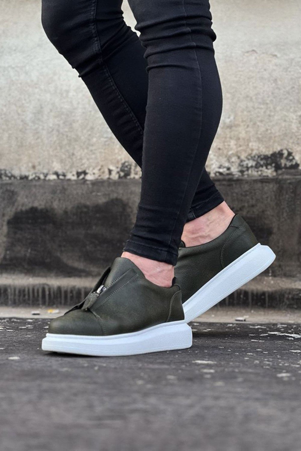 WG010 Erkek Günlük Fermuarlı Cilt Spor Sneaker Ayakkabı CBT - Haki – Wagoon Erkek Ayakkabı