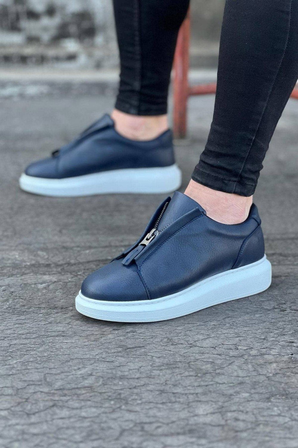 WG010 Erkek Günlük Fermuarlı Cilt Spor Sneaker Ayakkabı CBT - Lacivert – Wagoon Erkek Ayakkabı