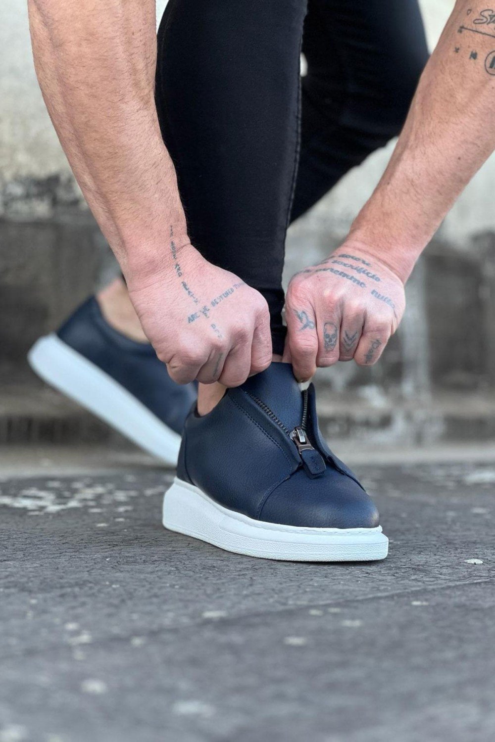 WG010 Erkek Günlük Fermuarlı Cilt Spor Sneaker Ayakkabı CBT - Lacivert – Wagoon Erkek Ayakkabı