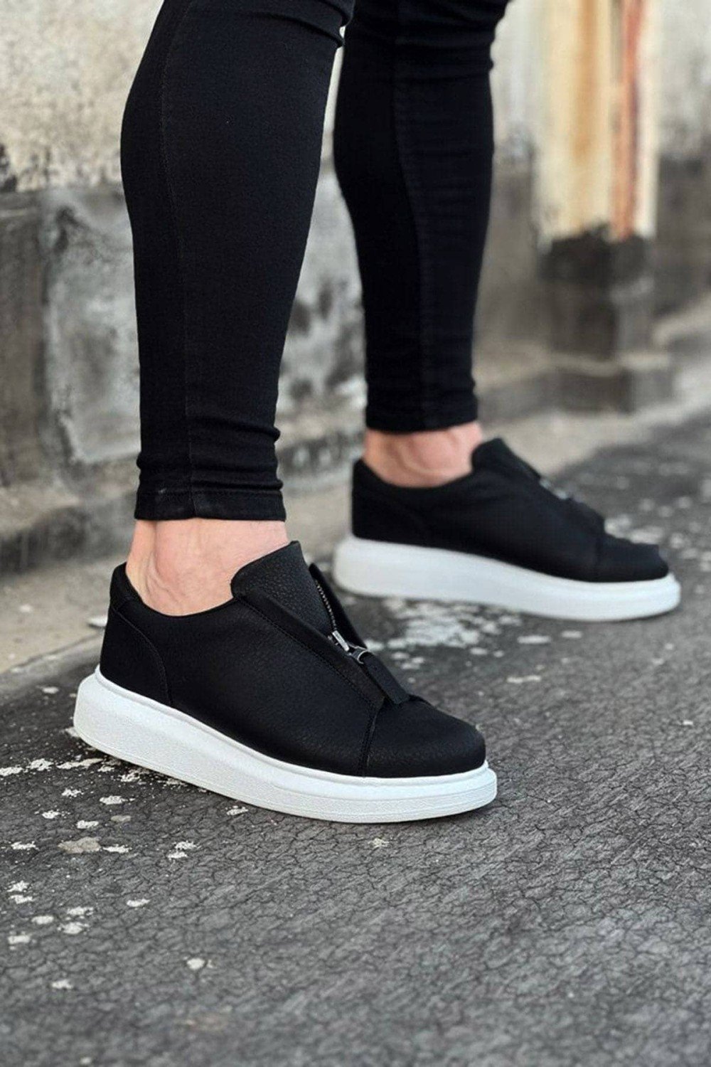 WG010 Erkek Günlük Fermuarlı Cilt Spor Sneaker Ayakkabı CBT - Siyah – Wagoon Erkek Ayakkabı
